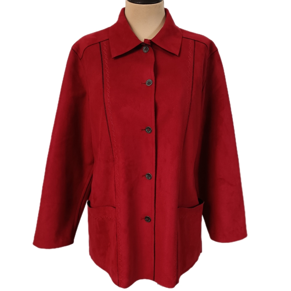 Alfred Dunner Jacket Womens 8 Red Faux Suede Fleece‎ Academia Tomato Girl Comfy